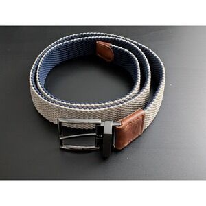 Tommy Bahama Braided Belt Tan Blue Mens Sz L/XL Reversible Stretch Leather Trim